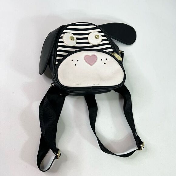 Betsey Johnson Bag Womens Black & White Striped Dog 100% Polyester Mini Backpack - Picture 1 of 10